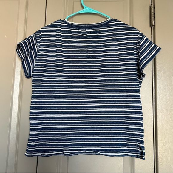 Madewell Small Brother Henley Short Sleeve Tee in Indigo Stripe Blue White Black - Picture 4 of 6